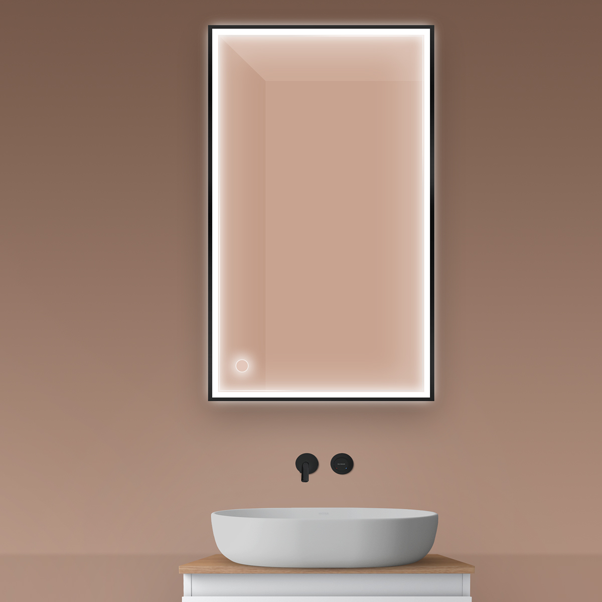 Darmowa Dostawa - Lustro 60x100 cm prostokątne z oświetleniem z matą grzewczą czarny Oltens Nordlis 64106300