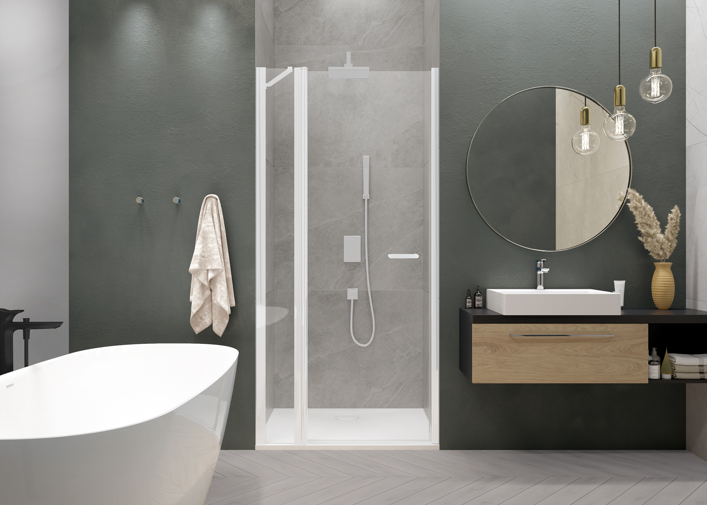 Darmowa Dostawa - Drzwi prysznicowe z profilem 110 cm uchylne biały mat/szkło przezroczyste Sanplast Exa Line 600540081024401