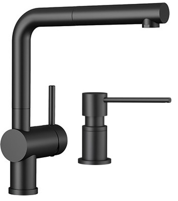 Darmowa Dostawa - Bateria kuchenna z dozownikiem stojąca czarna Blanco Linus-S abset10213