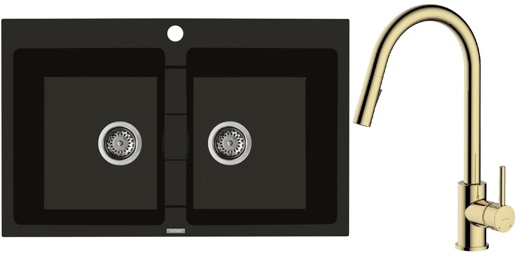 Darmowa Dostawa - Zlewozmywak z baterią czarny / złoty Oltens Gravan abset4729