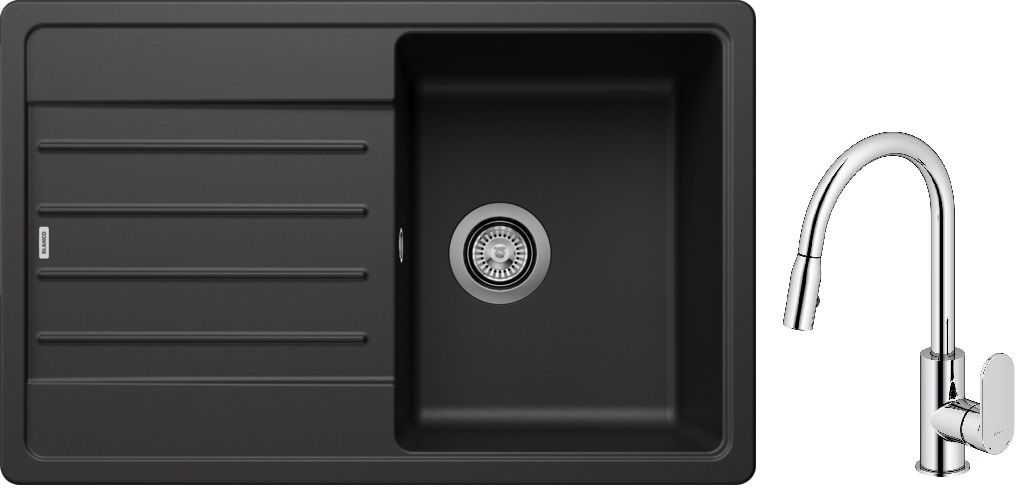 Darmowa Dostawa - Zlewozmywak z baterią czarny/chrom Blanco Legra 45 S abset10046