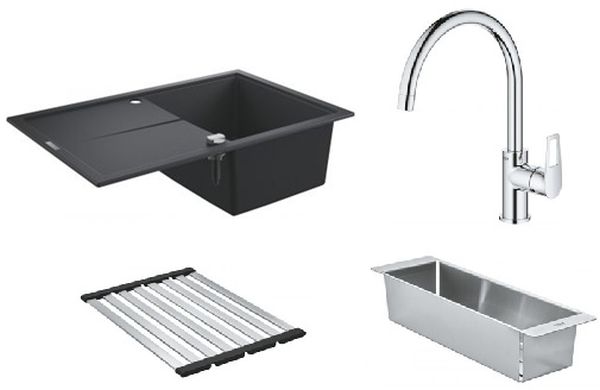 Darmowa Dostawa - Zlewozmywak z baterią czarny/stal Grohe K400 abset9680