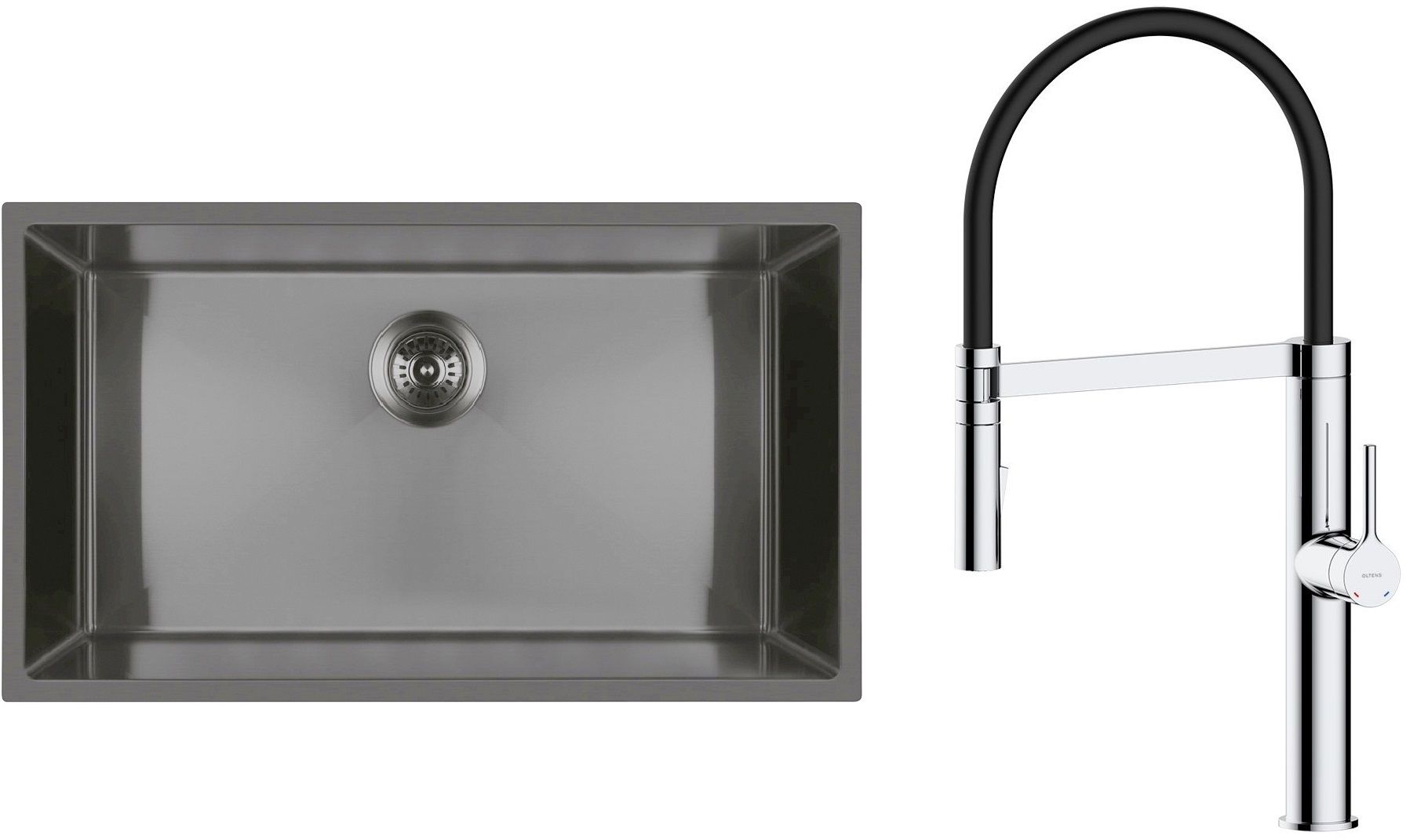 Darmowa Dostawa - Zlewozmywak z baterią czarny / czarna Oltens Stalvask abset4411