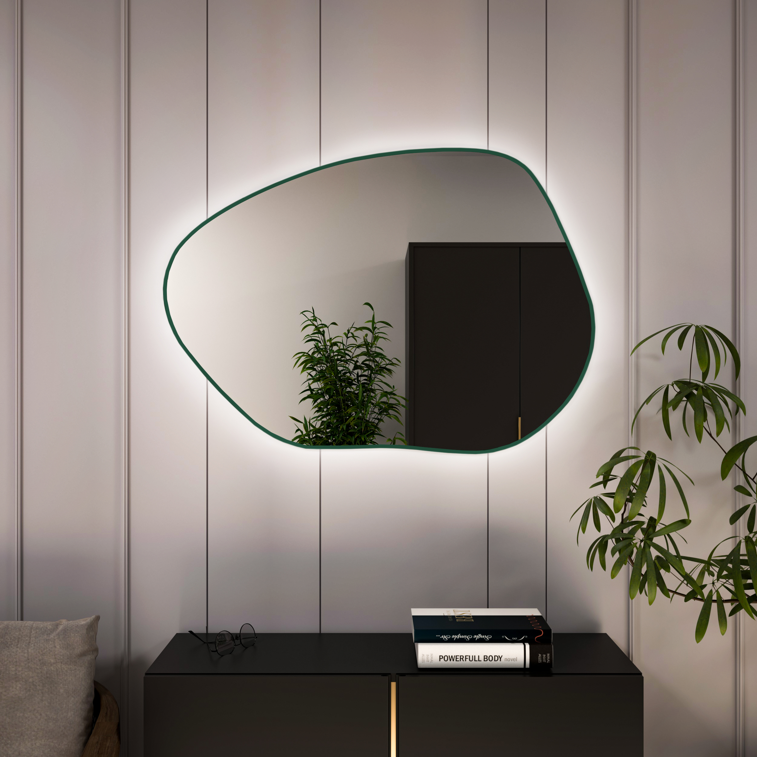 Darmowa Dostawa - Lustro 90x64 cm z oświetleniem zielony Baltica Design Bright Stain I 5904107931739