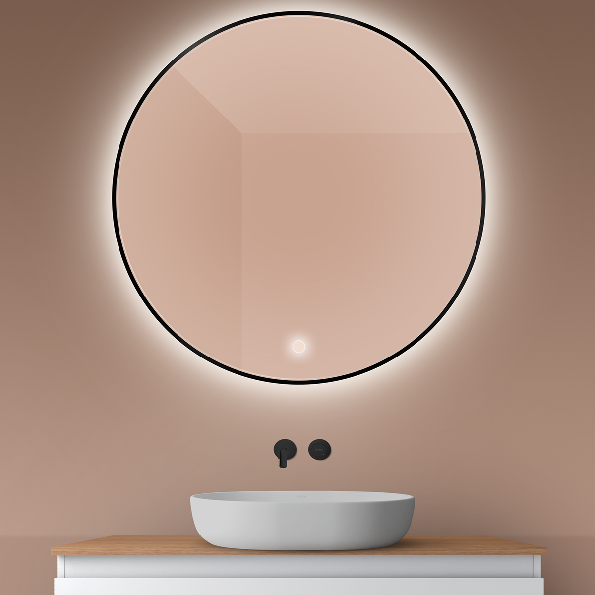 Darmowa Dostawa - Lustro 100x100 cm okrągłe z oświetleniem z matą grzewczą czarny Oltens Nordlis 64110300