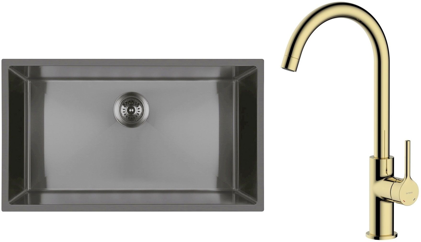 Darmowa Dostawa - Zlewozmywak z baterią czarny / złoty Oltens Stalvask abset4404