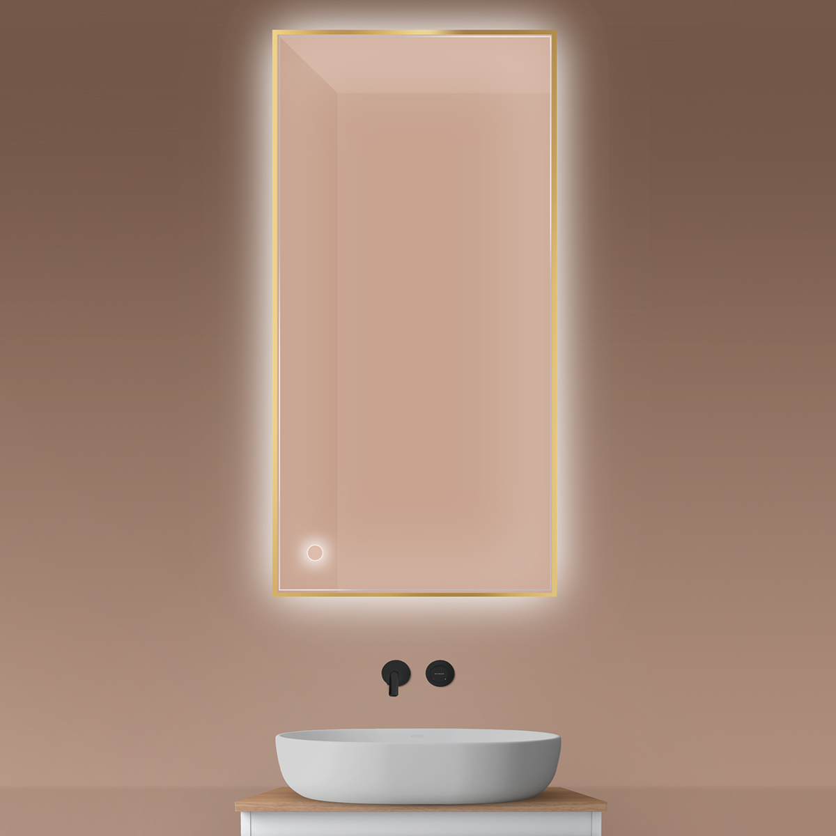 Darmowa Dostawa - Lustro 60x120 cm prostokątne z oświetleniem z matą grzewczą złoty Oltens Nordlis 64112800