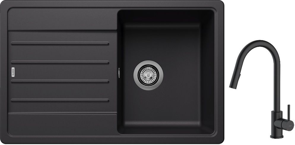 Darmowa Dostawa - Zlewozmywak z baterią czarny/czarny Blanco Legra 45 S abset10048