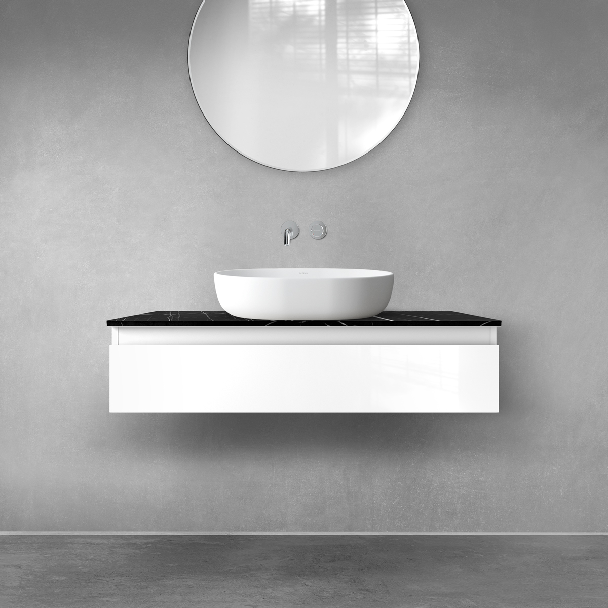 Darmowa Dostawa - Szafka z blatem 100x45.6x25.2 cm podumywalkowa wisząca biała-czarna Oltens Vernal 68716000