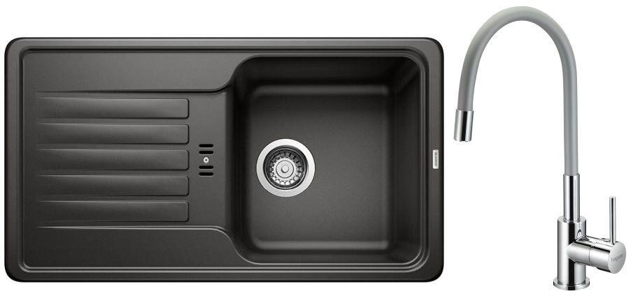 Darmowa Dostawa - Zlewozmywak z baterią czarny/chrom Blanco Favos Mini abset10193