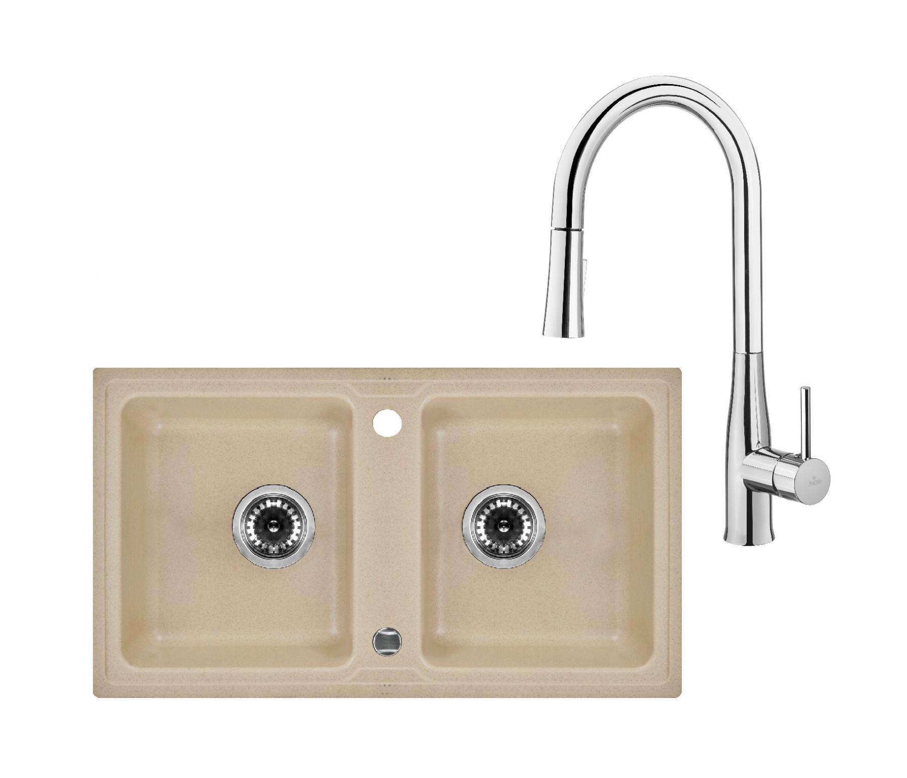 Darmowa Dostawa - Zlewozmywak z baterią piaskowy/chrom Deante Zorba abset0598