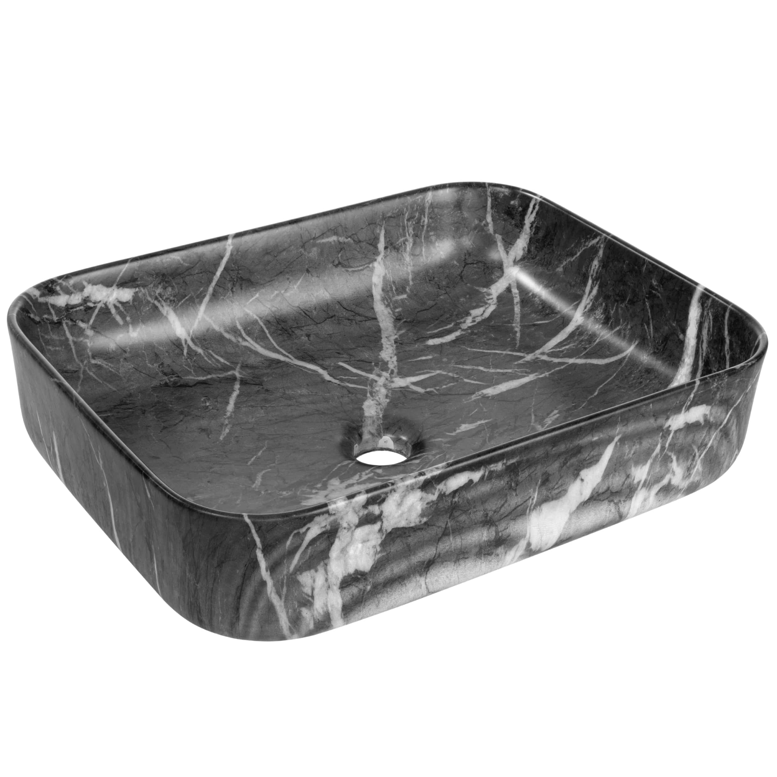 Darmowa Dostawa - Umywalka 51x40 cm prostokątna nablatowa czarna-szary/kamień Invena Florina CE40723