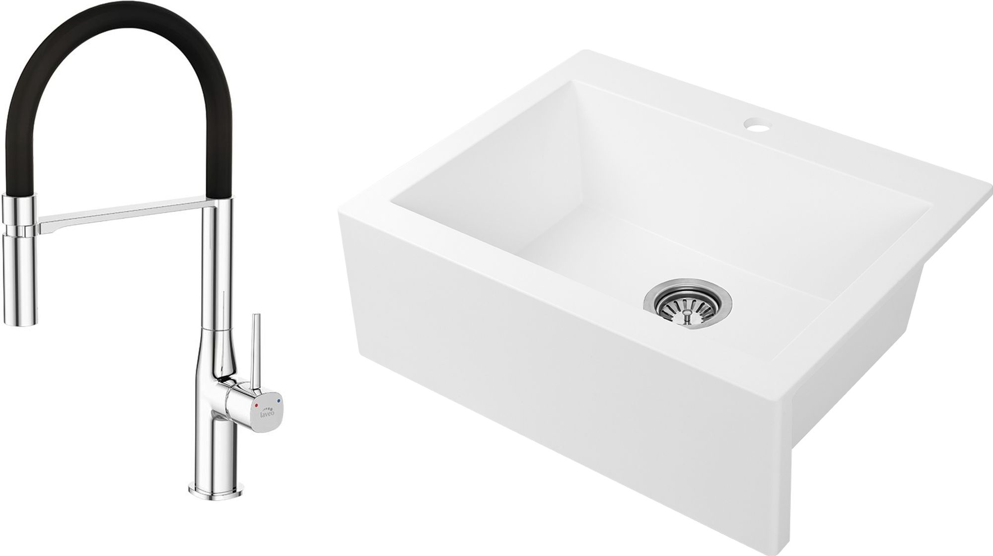 Darmowa Dostawa - Zlewozmywak z baterią biały/chrom Laveo Komodo abset3075