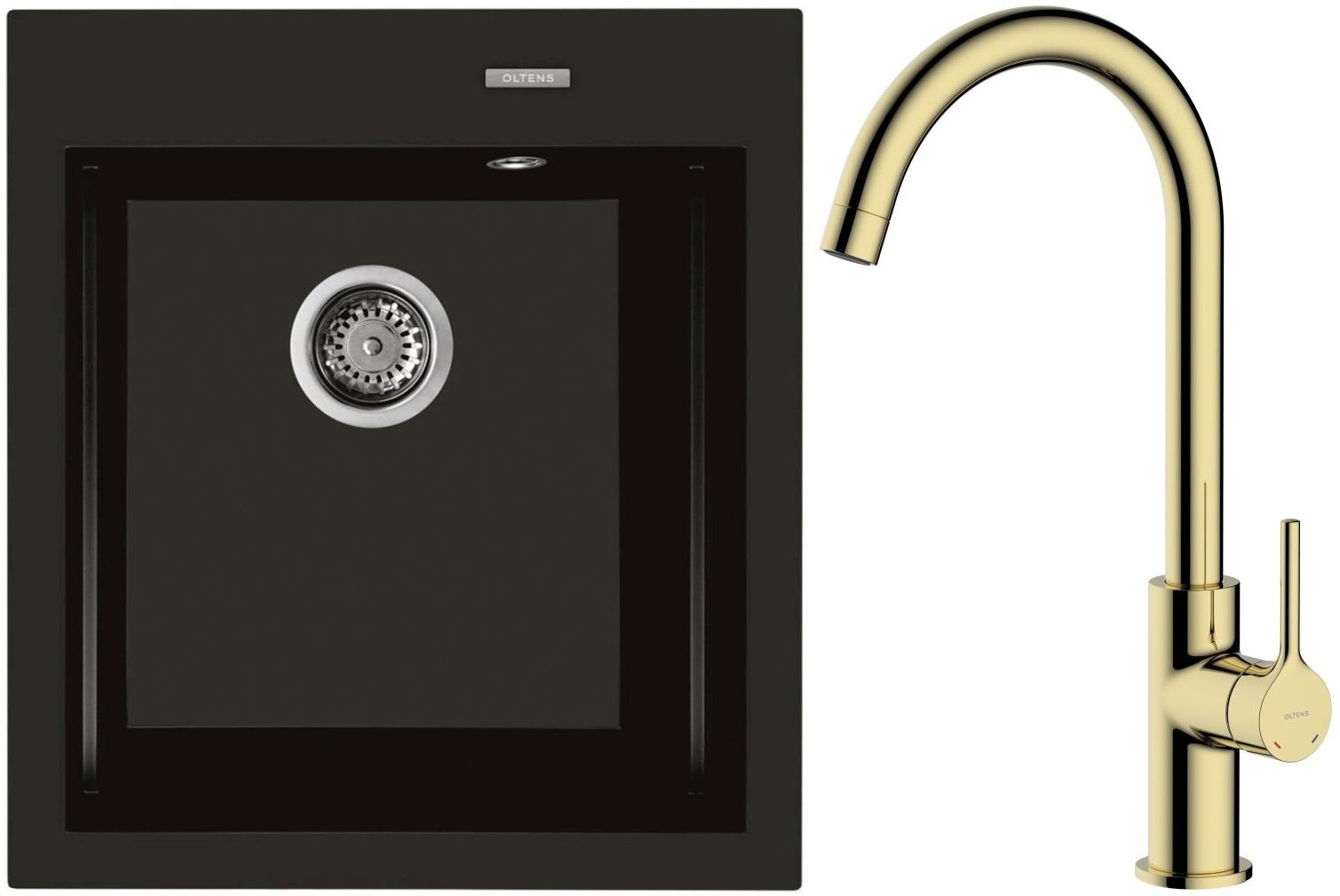 Darmowa Dostawa - Zlewozmywak z baterią czarny / złoty Oltens Gravan abset4800