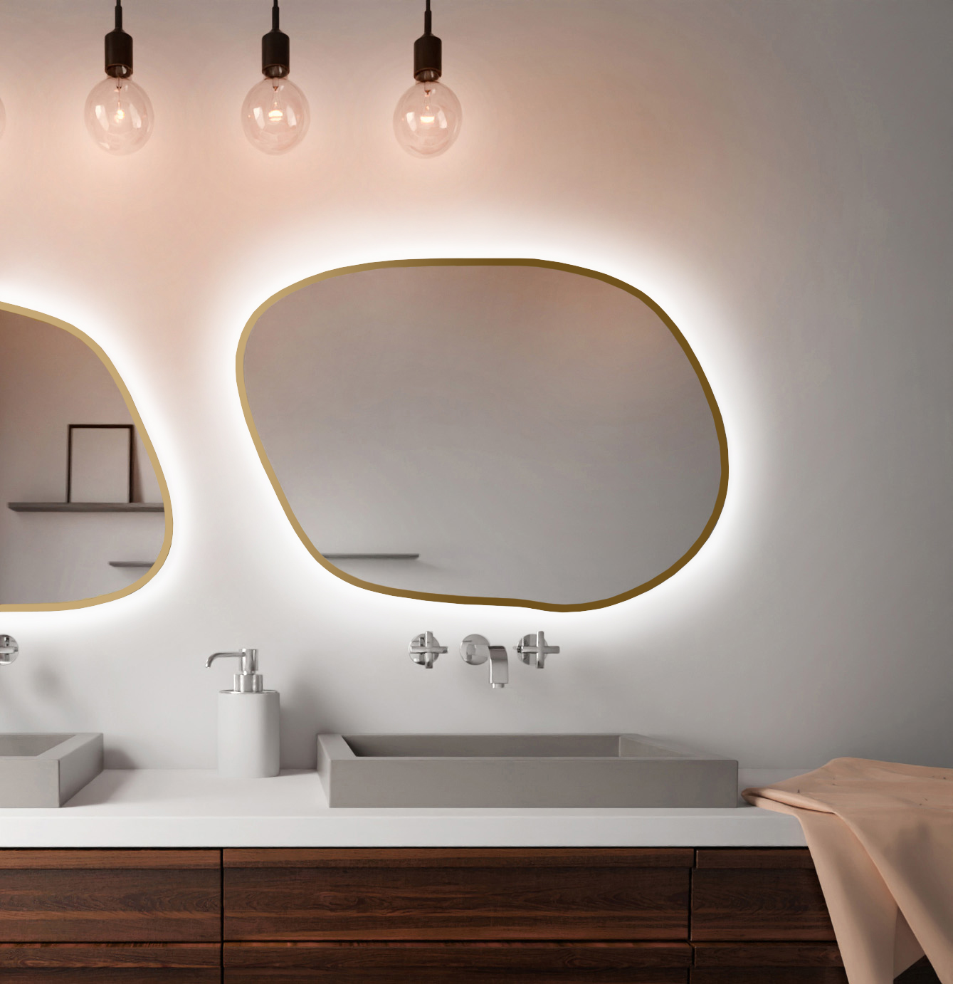 Darmowa Dostawa - Lustro 70x50 cm z oświetleniem złoty Baltica Design Bright Stain IV 5904107921266