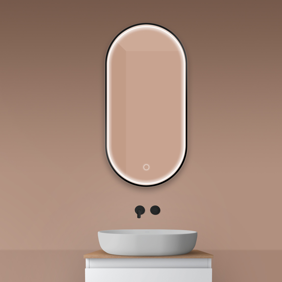 Darmowa Dostawa - Lustro 50x100 cm owalne z oświetleniem z matą grzewczą czarny Oltens Nordlis 64128300