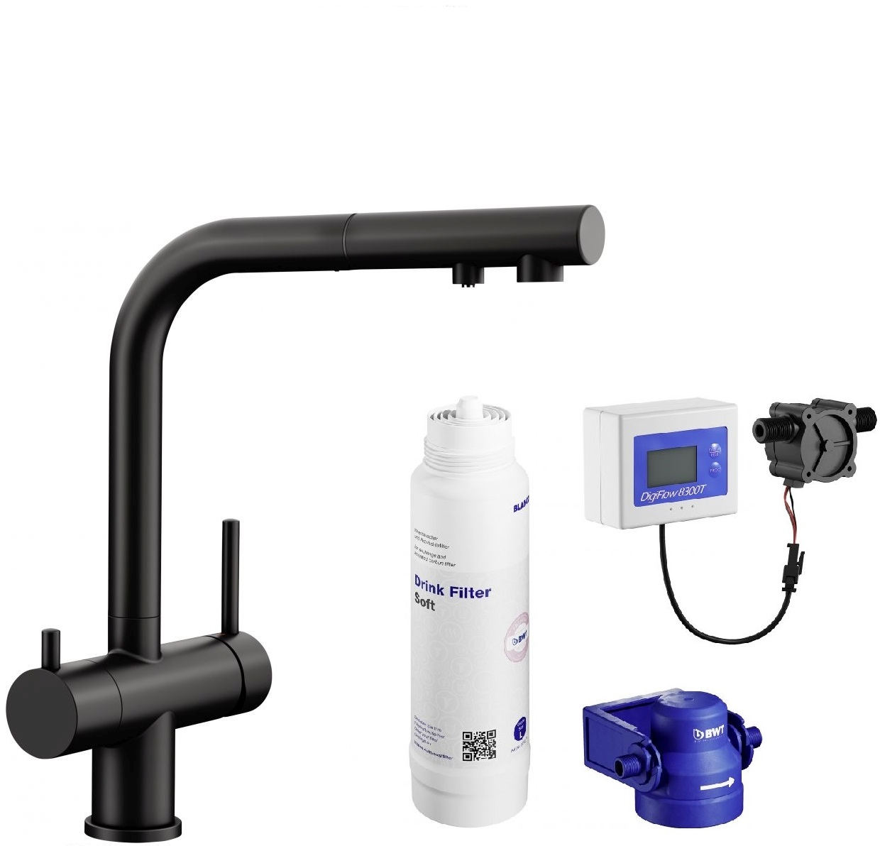 Darmowa Dostawa - Bateria kuchenna z filtrem stojąca czarna Blanco Fontas-S II abset11459