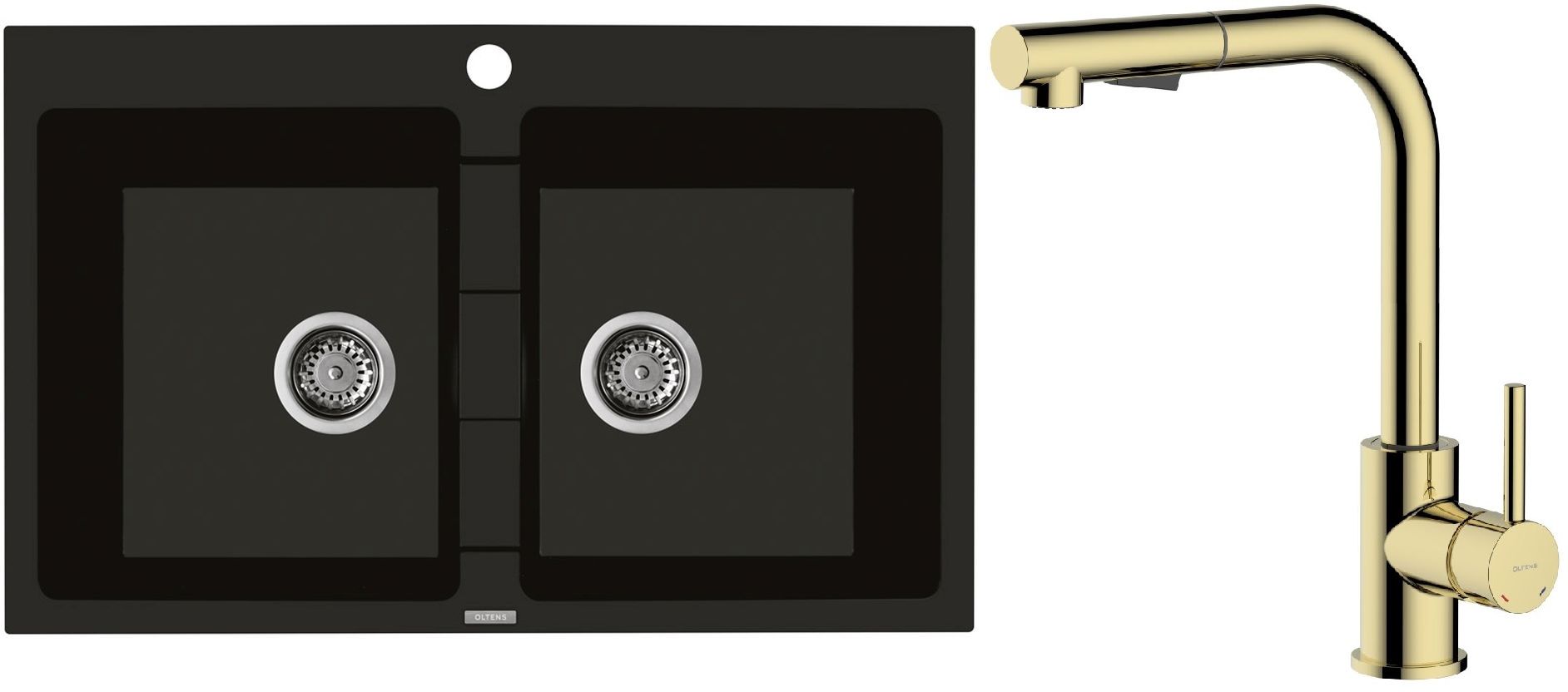 Darmowa Dostawa - Zlewozmywak z baterią czarny / złoty Oltens Gravan abset4730