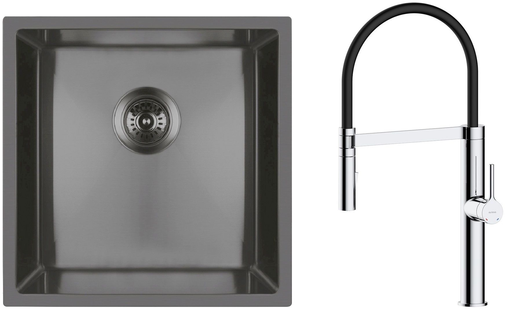 Darmowa Dostawa - Zlewozmywak z baterią czarny / czarna Oltens Stalvask abset4410