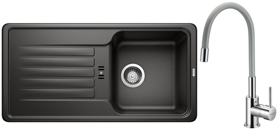 Darmowa Dostawa - Zlewozmywak z baterią czarny/chrom Blanco Favos 45 S abset10199
