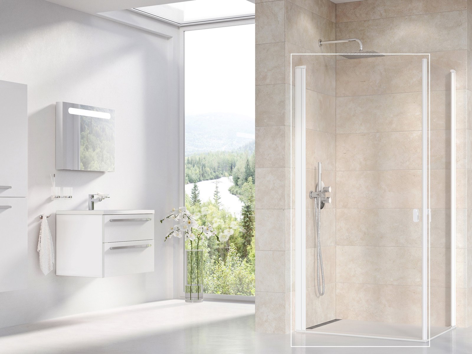 Darmowa Dostawa - Drzwi prysznicowe 90 cm uchylne biały mat/szkło przezroczyste Ravak Chrome 1QV70E01Z1