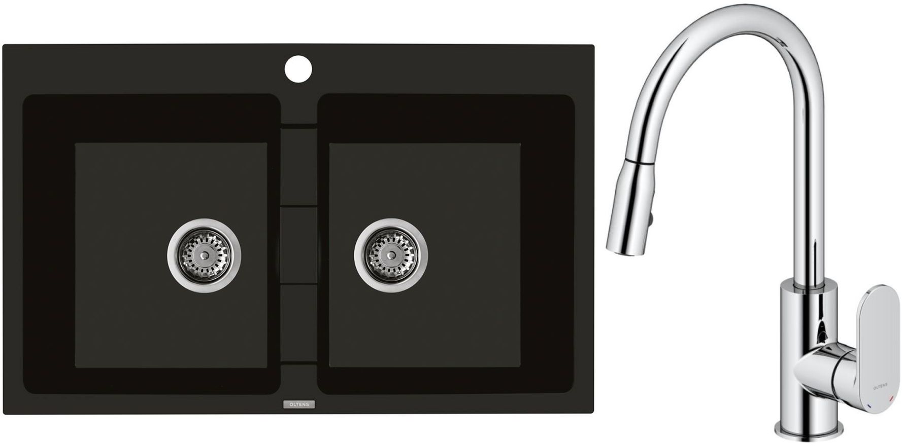Darmowa Dostawa - Zlewozmywak z baterią czarny / chrom Oltens Gravan abset4715