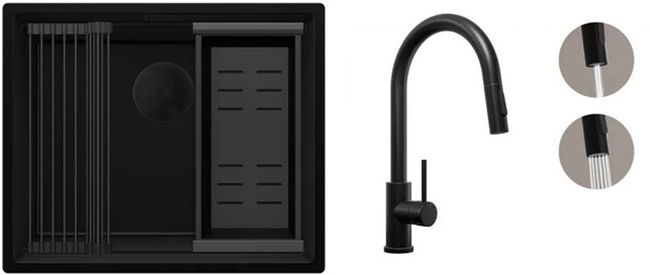 Darmowa Dostawa - Zlewozmywak z baterią czarny/czarny Primagran Praga abset11411