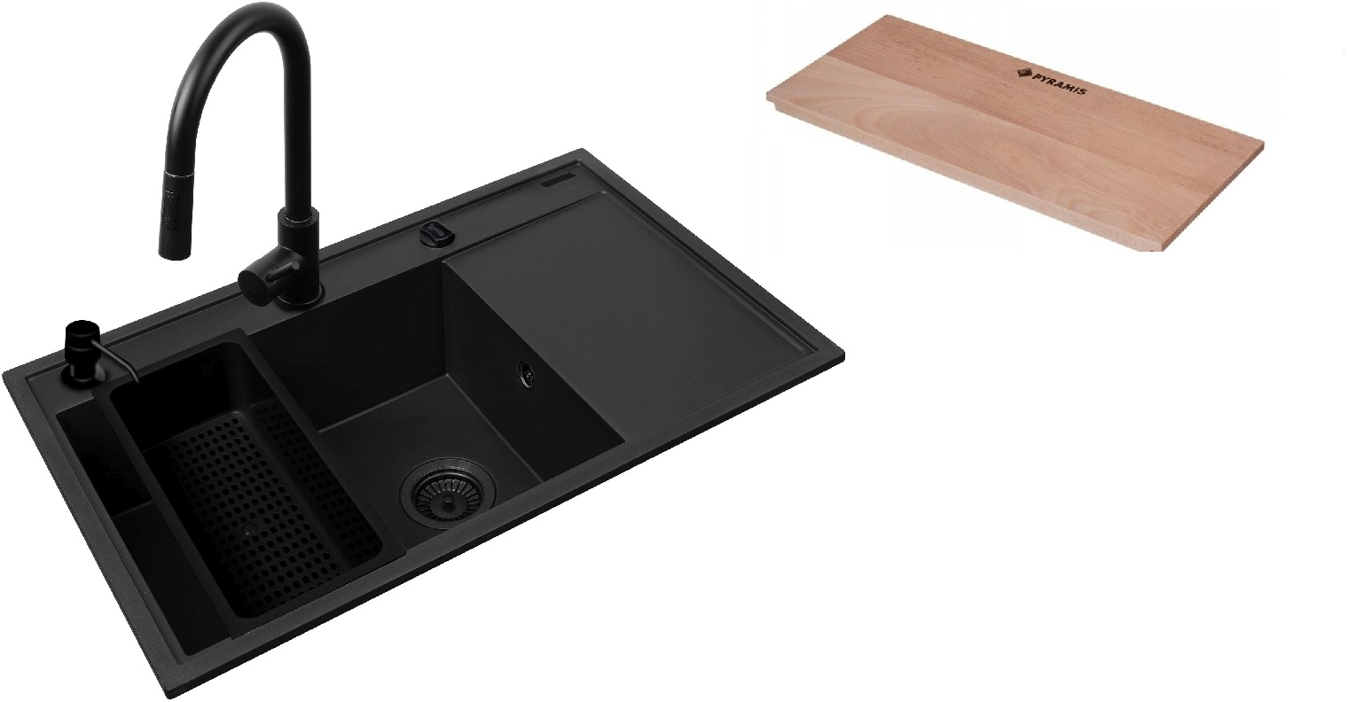 Darmowa Dostawa - Zlewozmywak z baterią i akcesoriami czarny/czarny Pyramis Camea abset11349