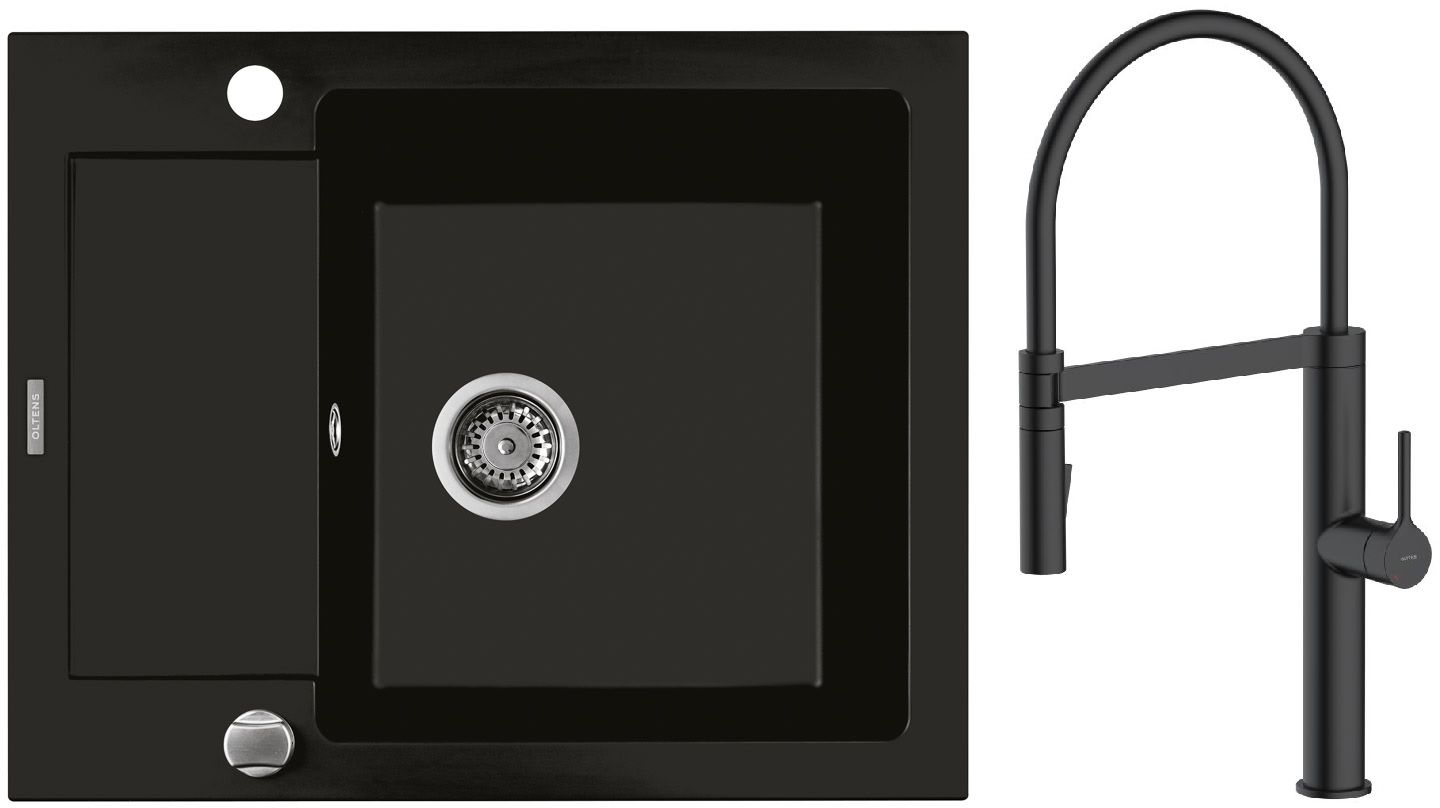 Darmowa Dostawa - Zlewozmywak z baterią czarny / czarna Oltens Gravan abset4500