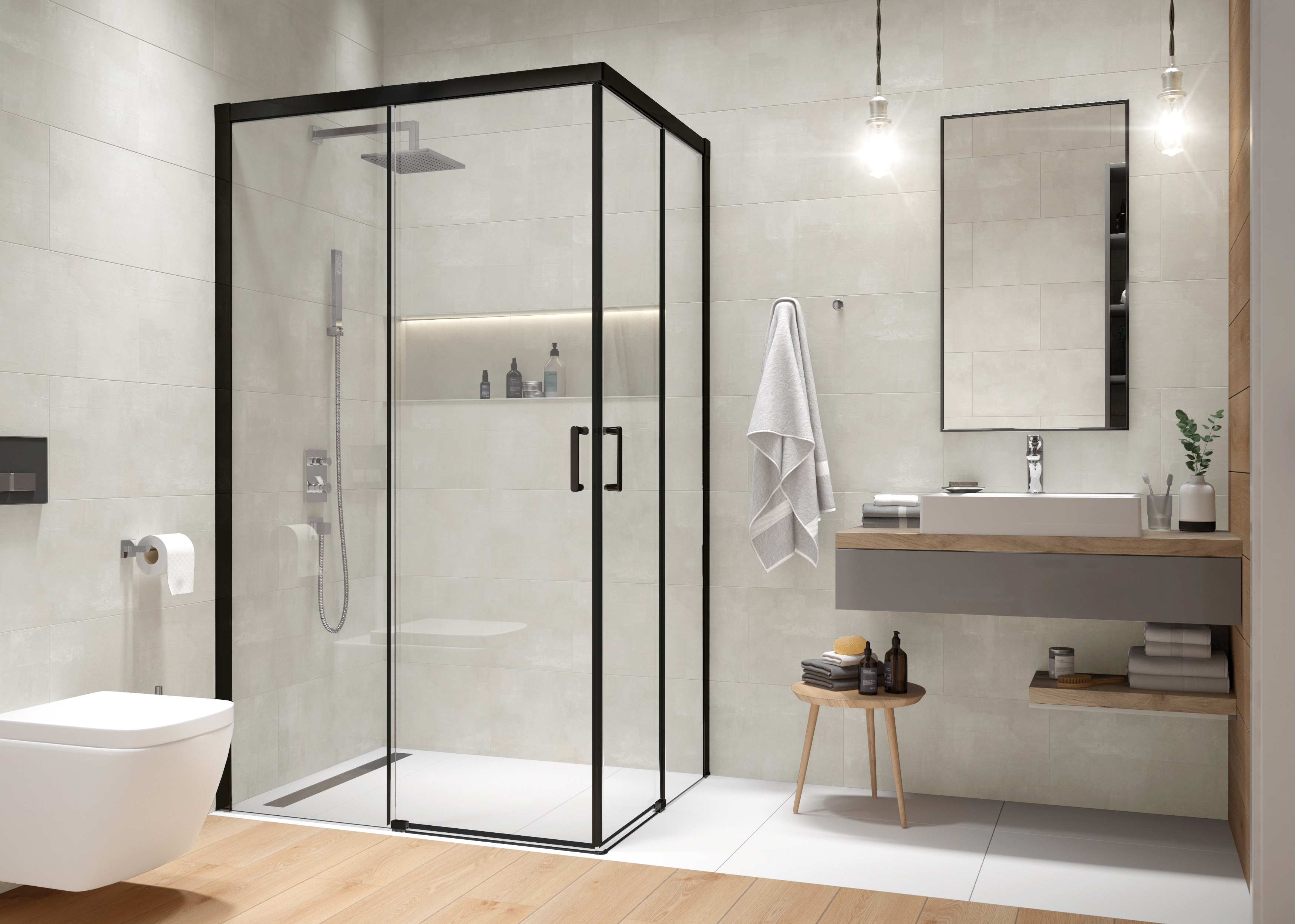 Darmowa Dostawa - Kabina prysznicowa część lewa 90x cm prostokątna czarny mat/szkło przezroczyste Sanplast Exa Line 600540022059401