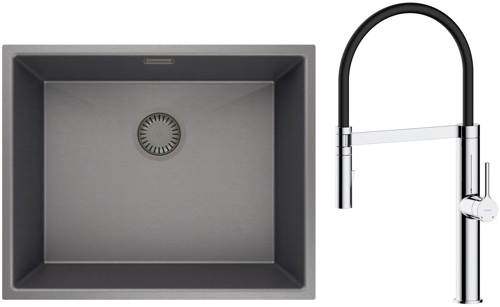 Darmowa Dostawa - Zlewozmywak z baterią czarny / czarna Oltens Stalvask abset4407