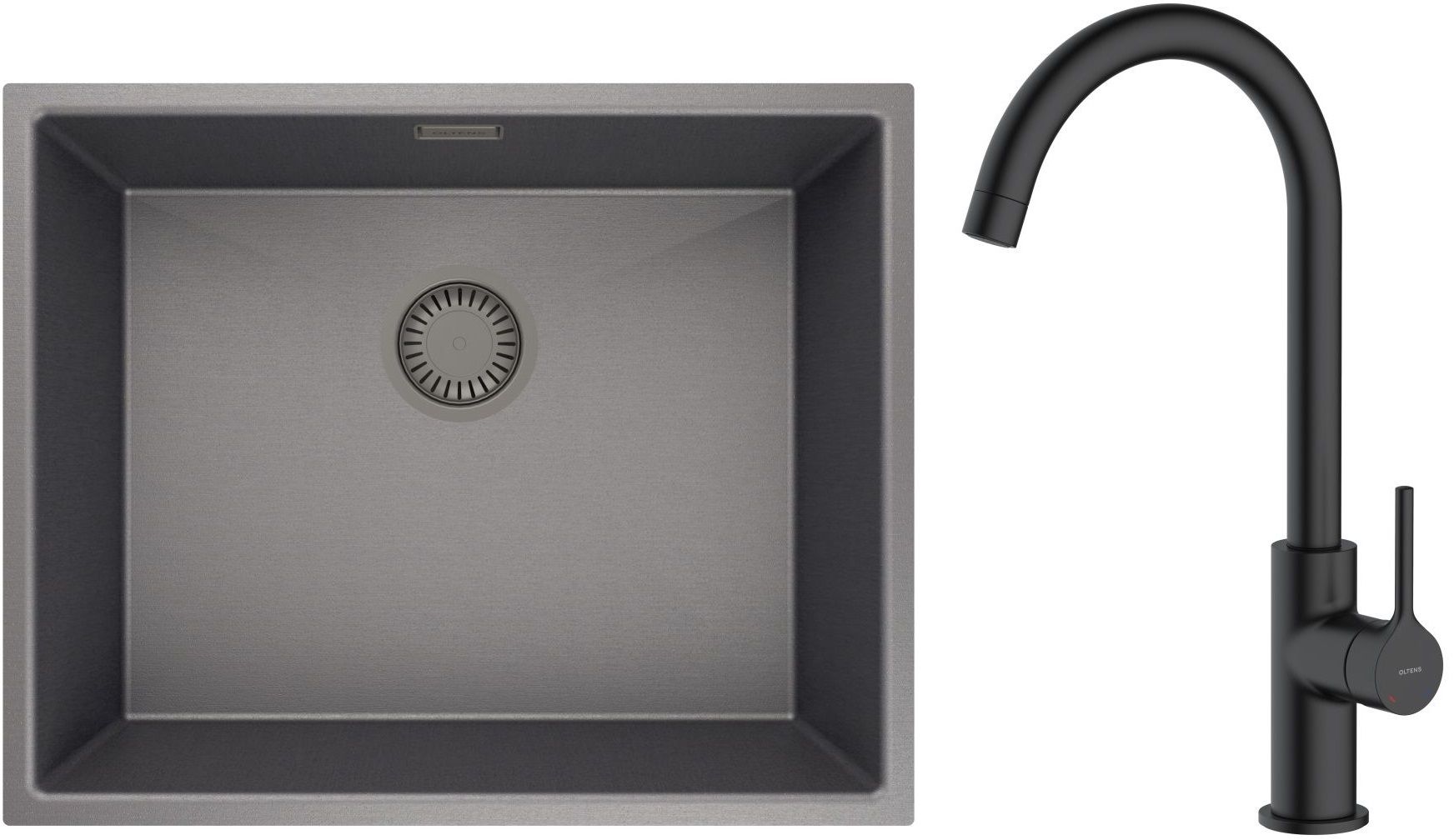 Darmowa Dostawa - Zlewozmywak z baterią czarny / czarna Oltens Stalvask abset4393