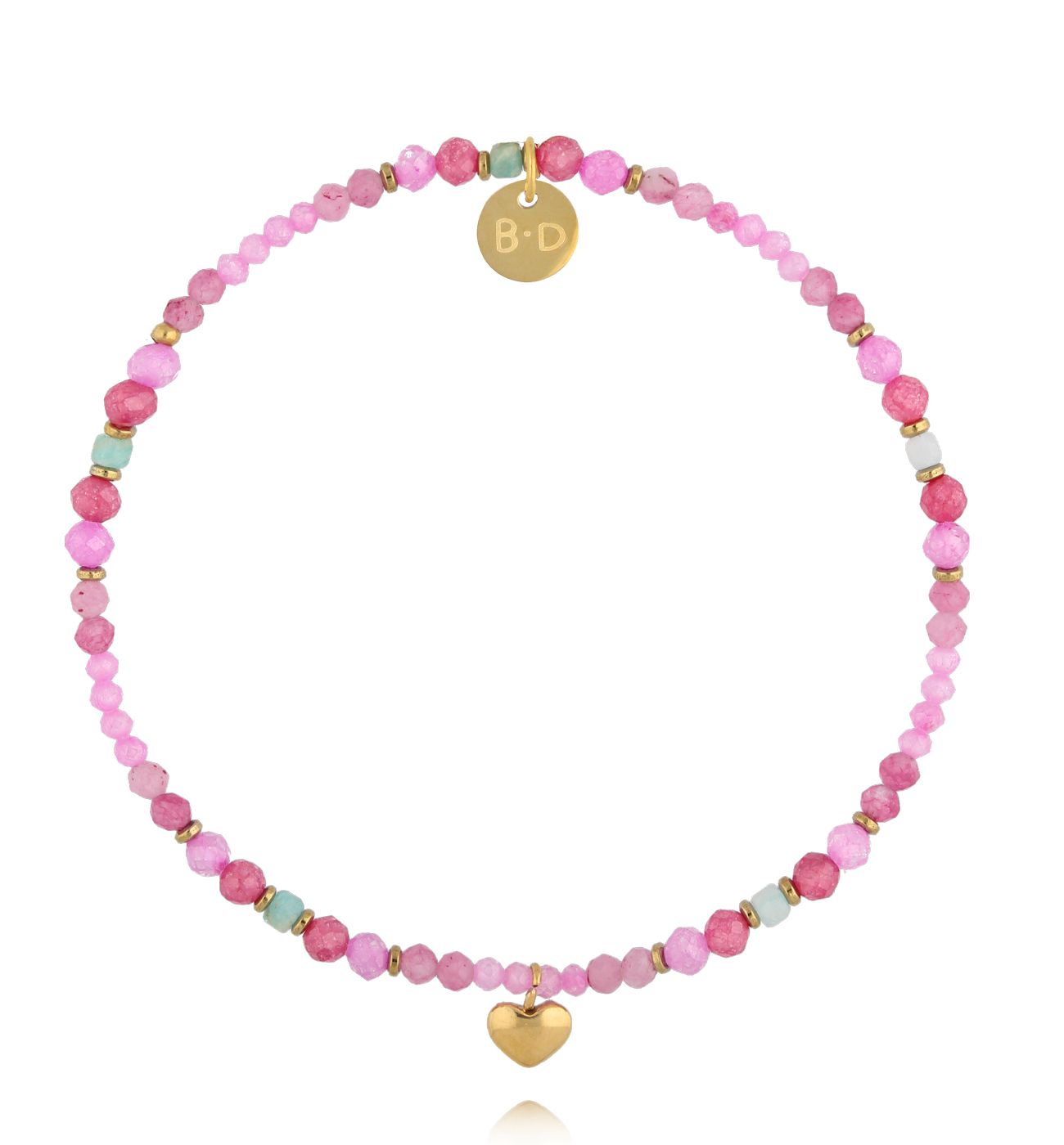 Bransoletka różowo-złota z serduszkiem - By Dziubeka