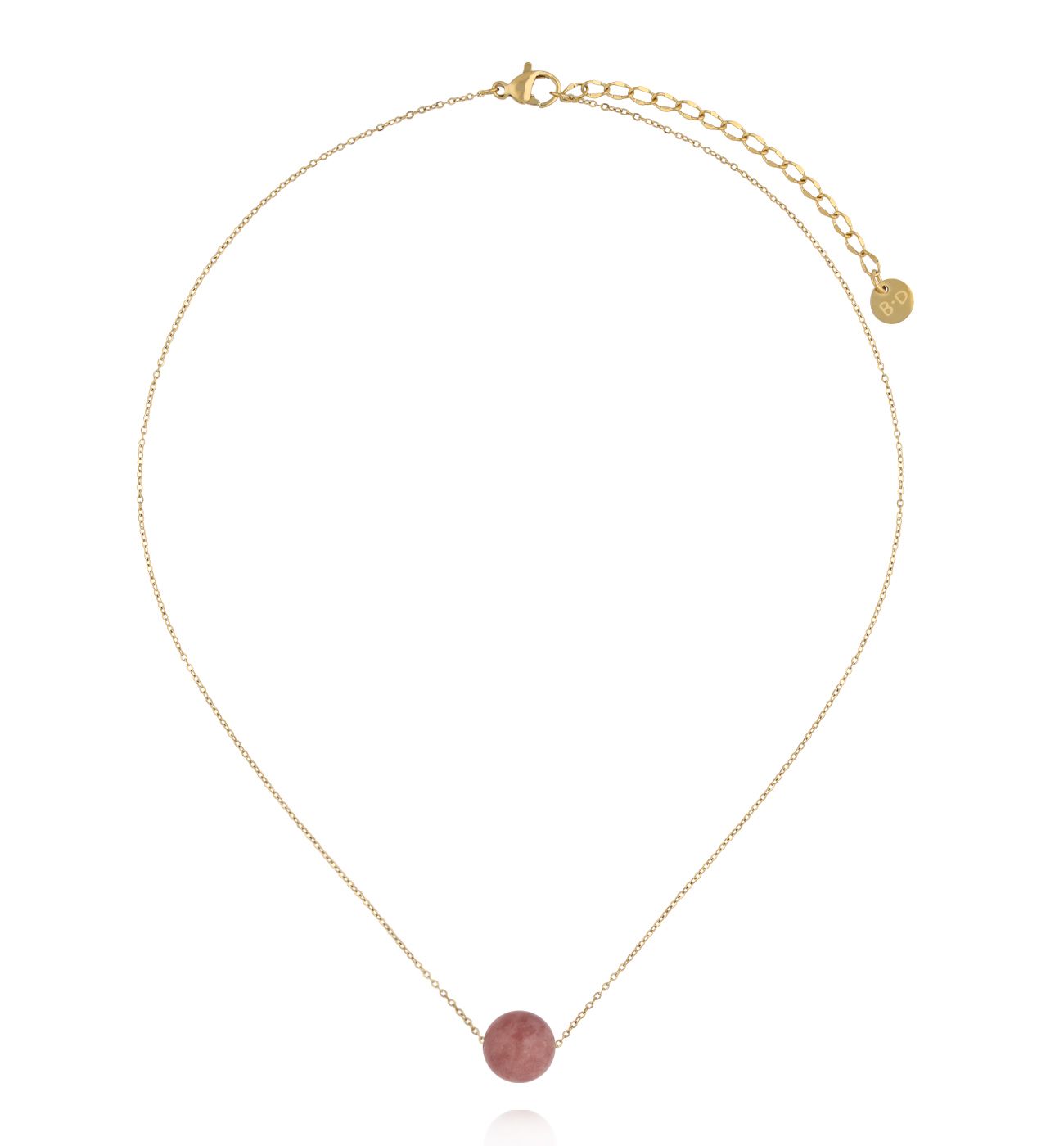Naszyjnik z kwarcem truskawkowym na delikatnym złotym łańcuszku NLB0386
