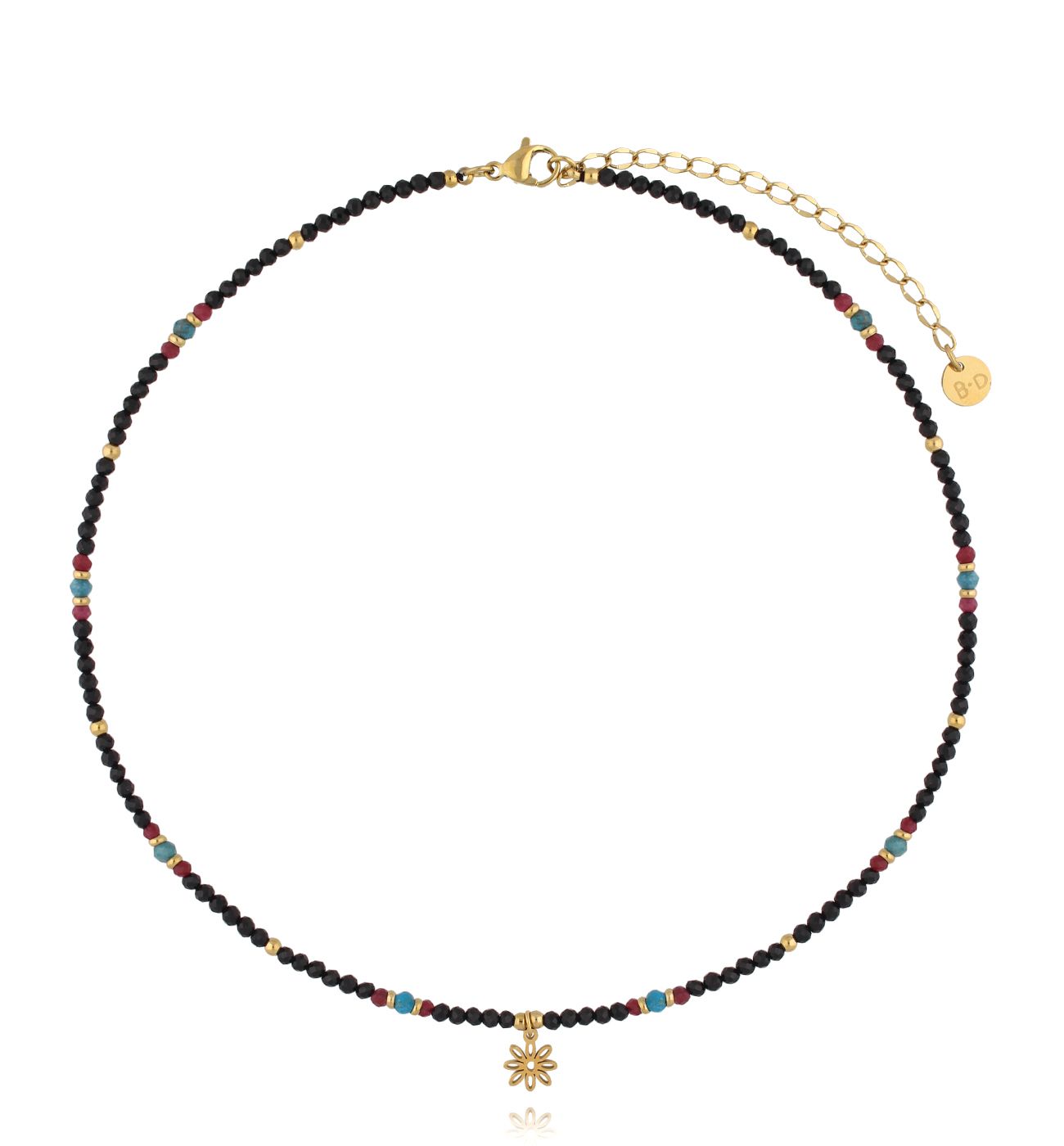 Naszyjnik z turmalinami i kwiatuszkiem NTW1467