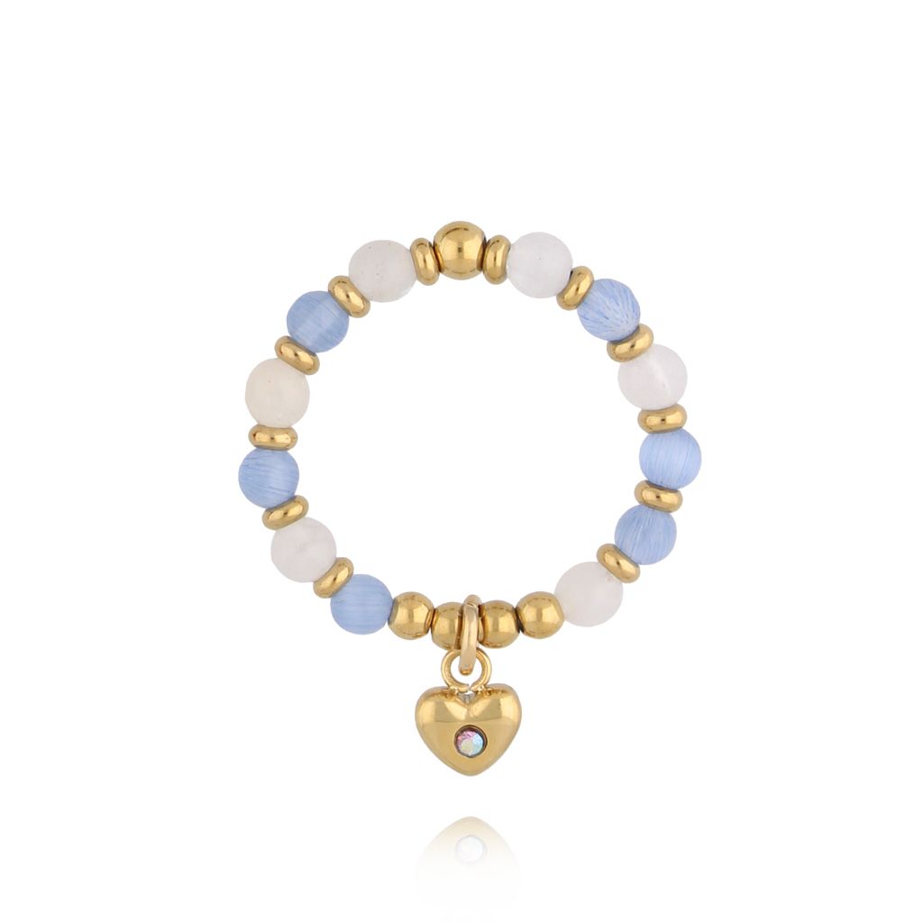 Pierścionek elastyczny błękitno biały z sercem PSC0641 - By Dziubeka