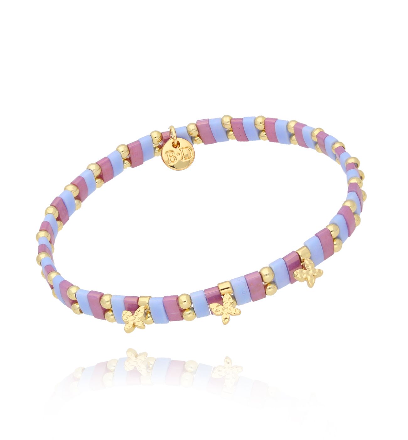 Bransoletka fioletowa z motylkami Marigold BBI0022 - By Dziubeka