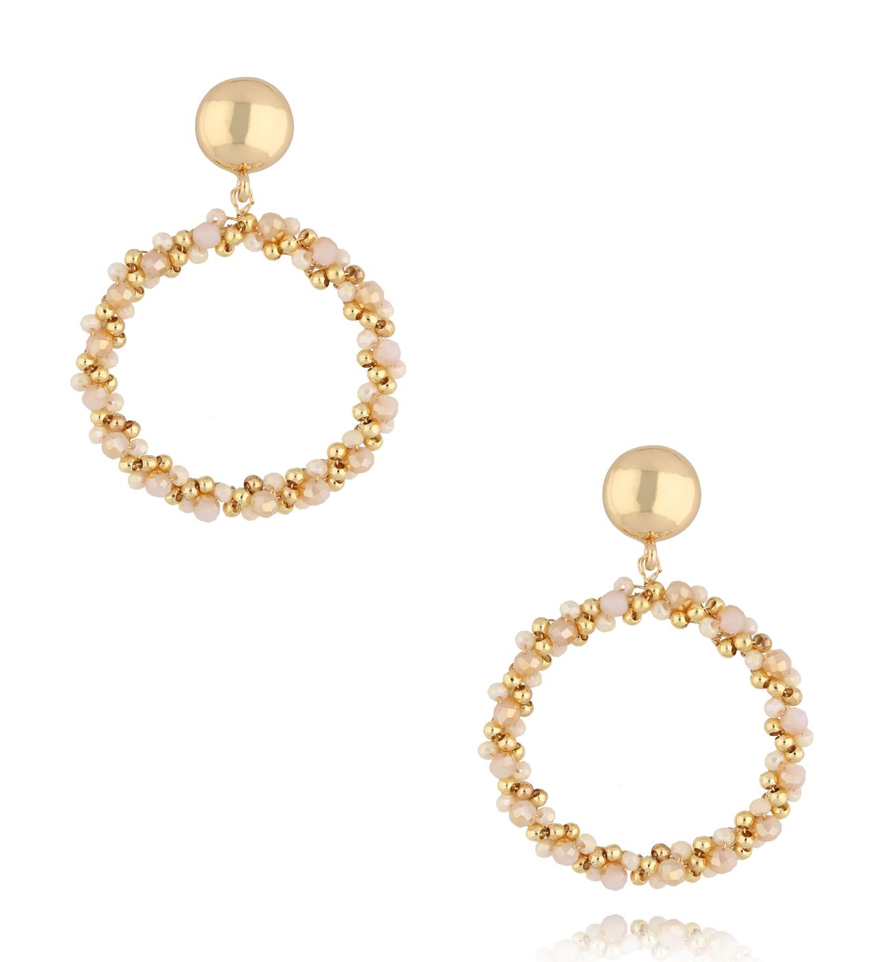 Kolczyki okrągłe z beżowymi kryształkami KWE0214