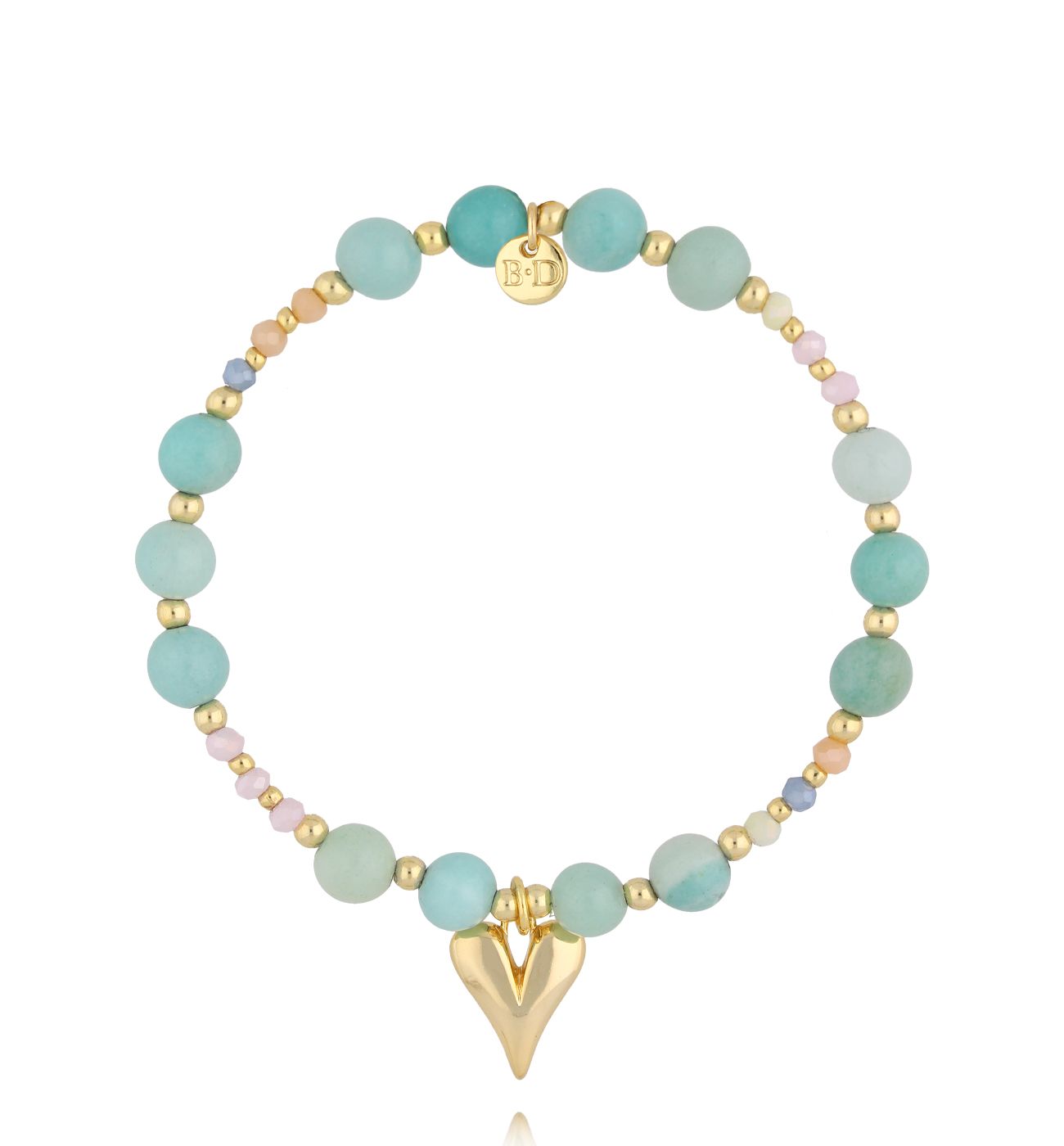 Bransoletka z amazonitami i złotym sercem BMMH4043