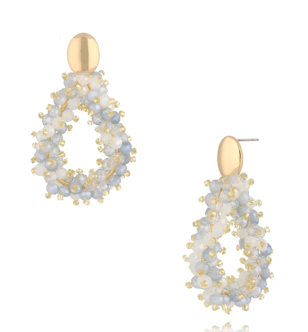 Kolczyki z mlecznymi i szarymi kryształkami KWE0255 - By Dziubeka