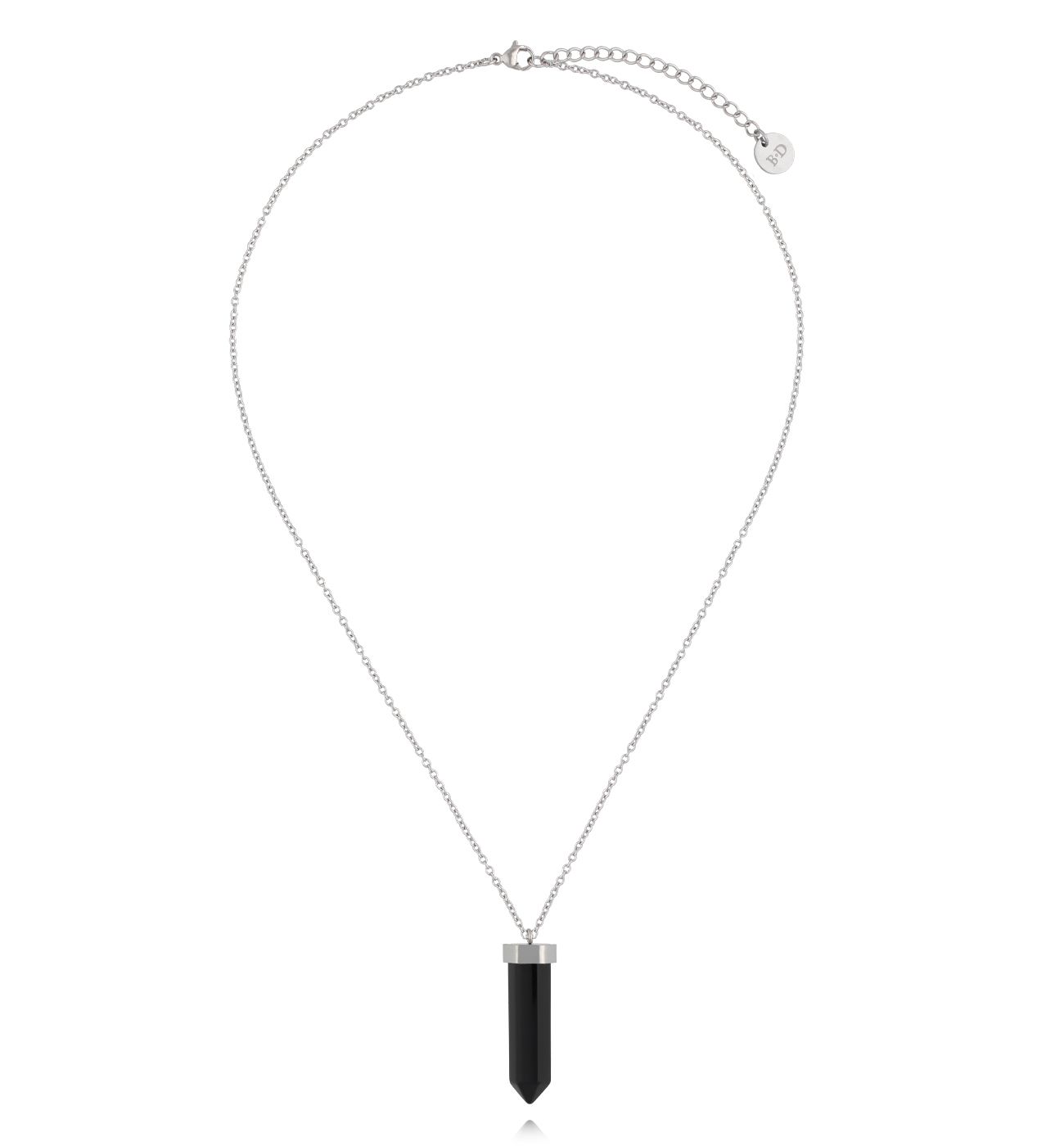 Naszyjnik z czarnym agatem na srebrnym łańcuszku - By Dziubeka