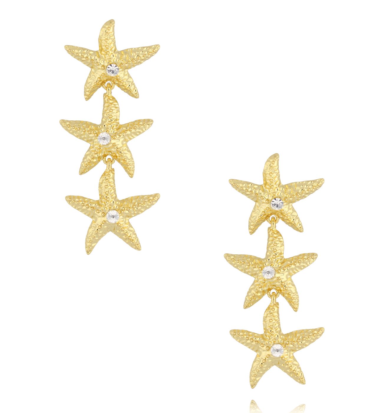 Kolczyki z trzema złotymi rozgwiazdami KSS2105