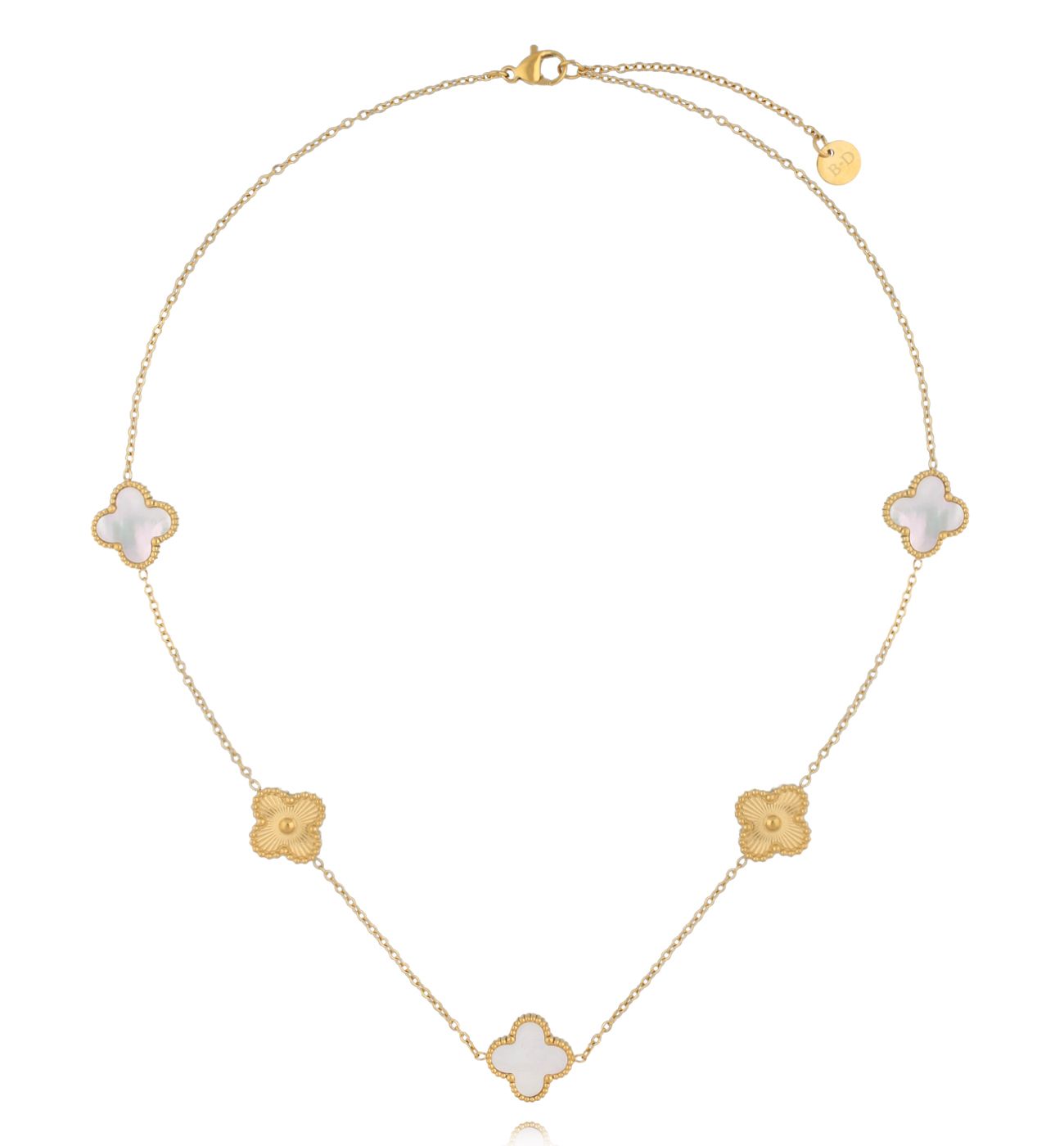 Naszyjnik złoty z białymi koniczynkami NSY0801 - By Dziubeka