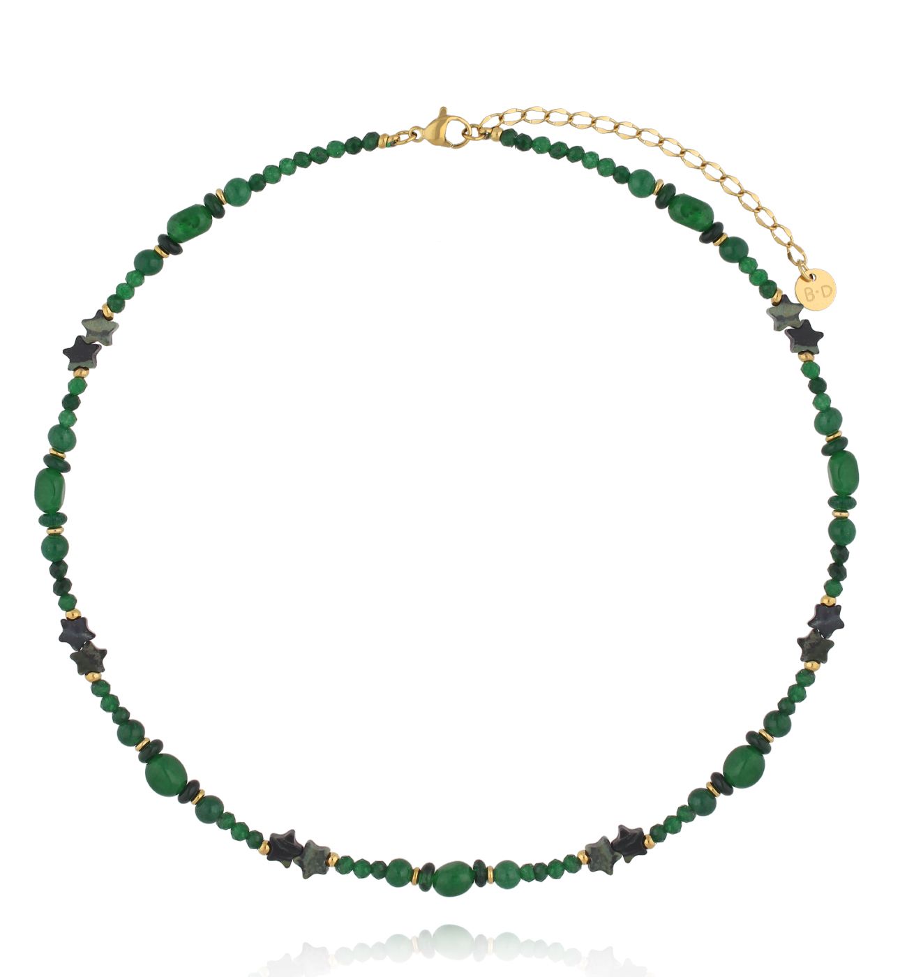 Naszyjnik z zielonych kamieni z motywem gwiazdek - By Dziubeka