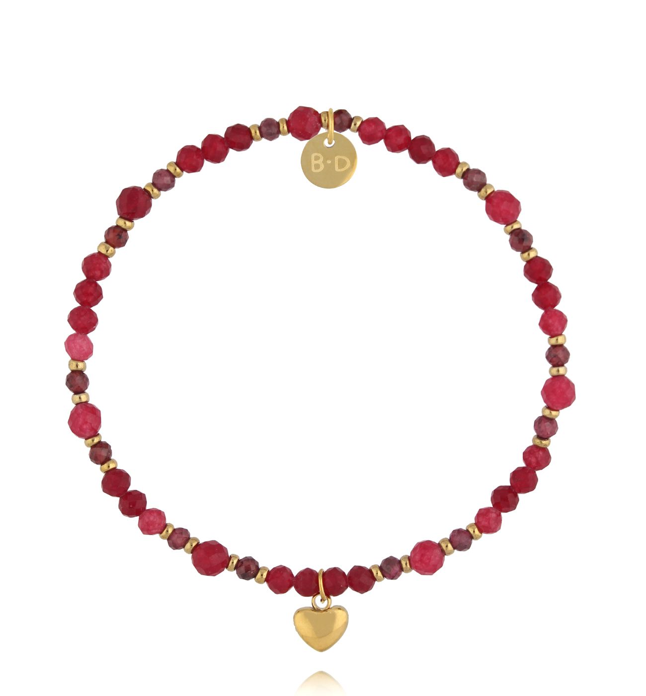 Bransoletka z granatami i sercem - By Dziubeka
