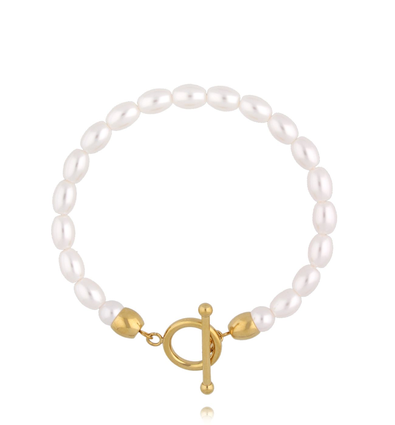 Bransoletka z białymi perłami i okrągłym zapięciem BPE0149 - By Dziubeka