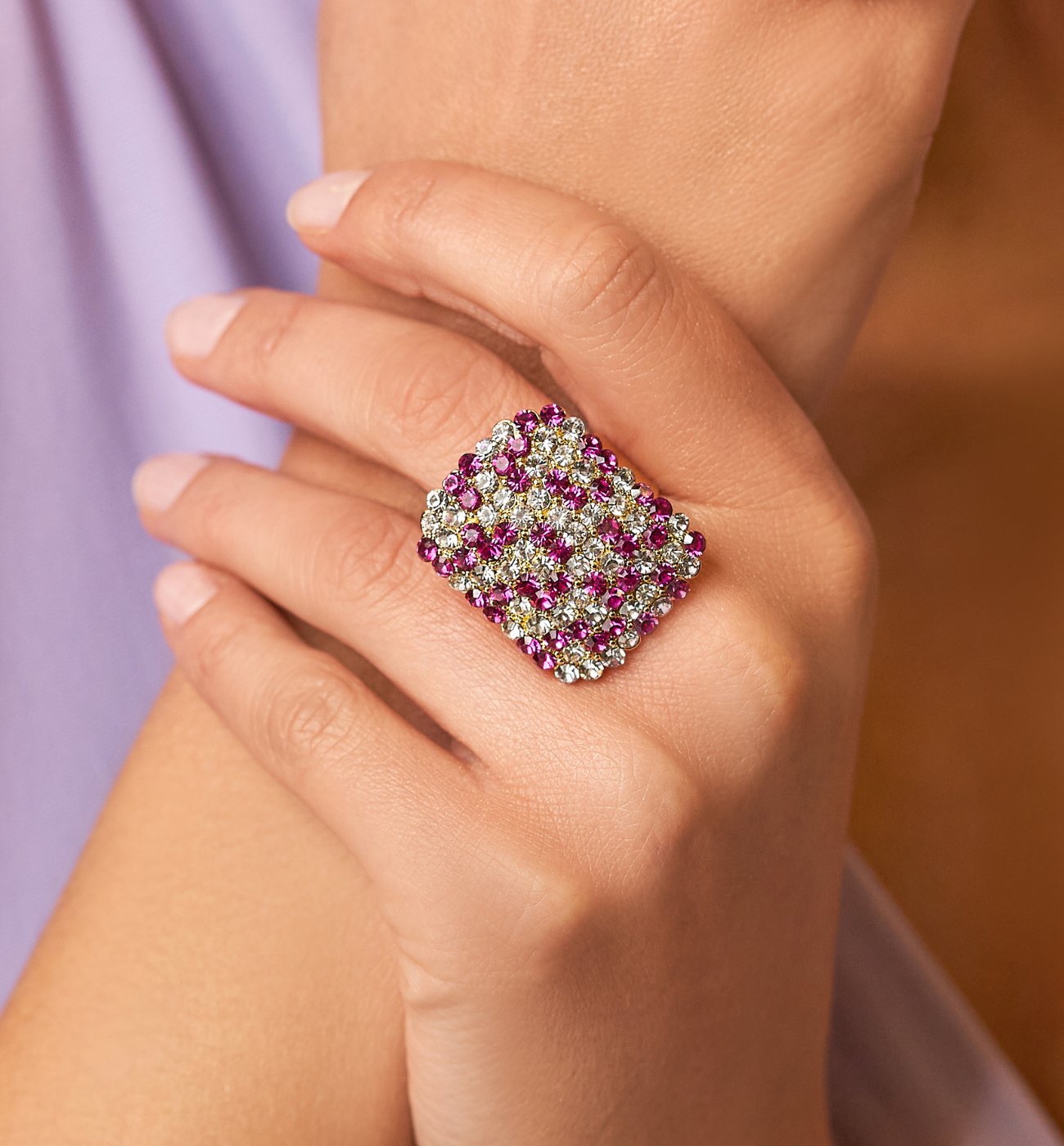 Pierścionek z kryształkami fuksjowy Aelia PSS0109