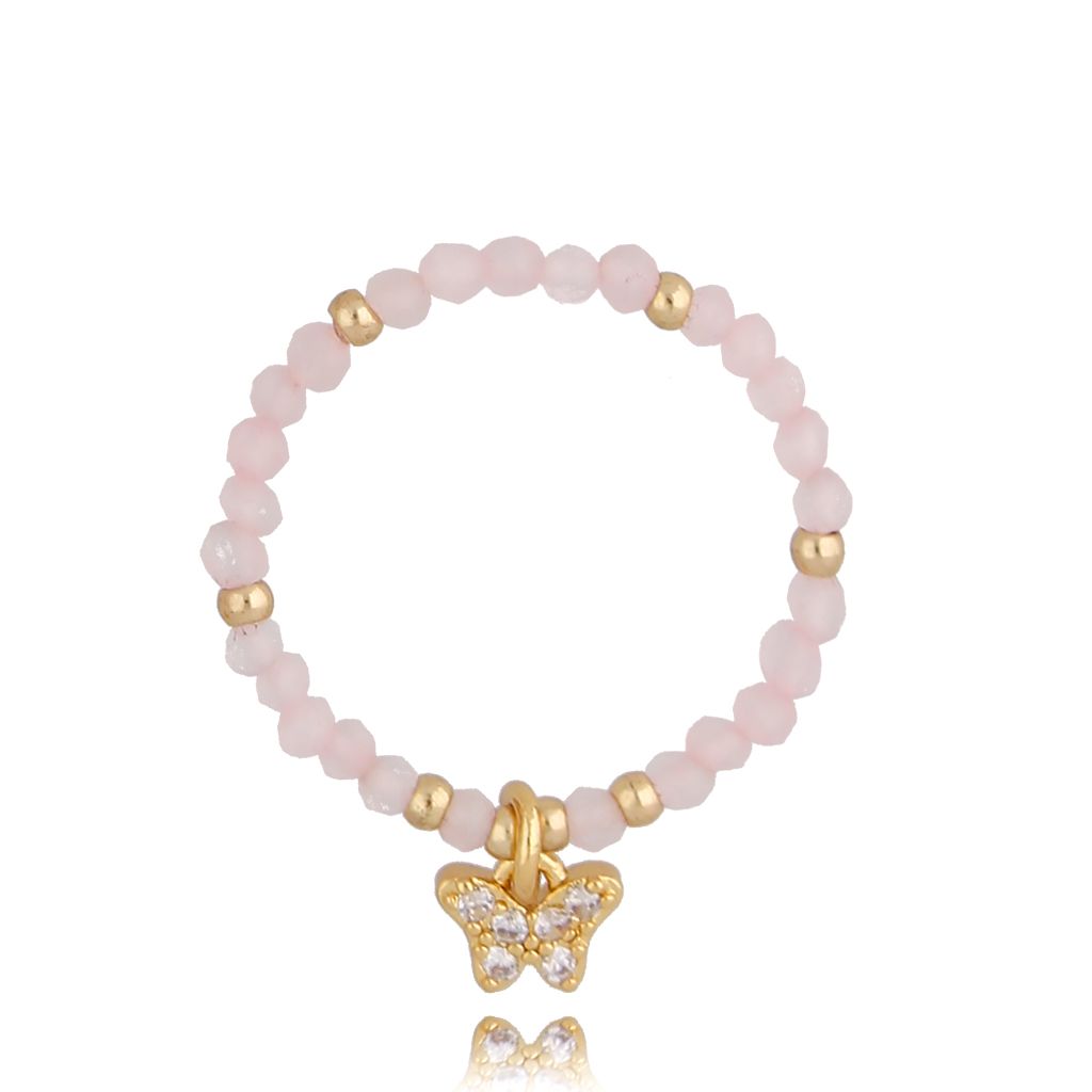 Pierścionek z różowym kwarcem i motylkiem Misha PSC0285 - By Dziubeka