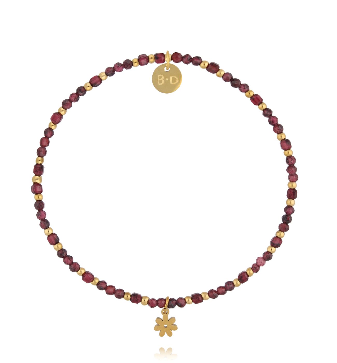 Bransoletka z granatami i zawieszką kwiatuszka - By Dziubeka