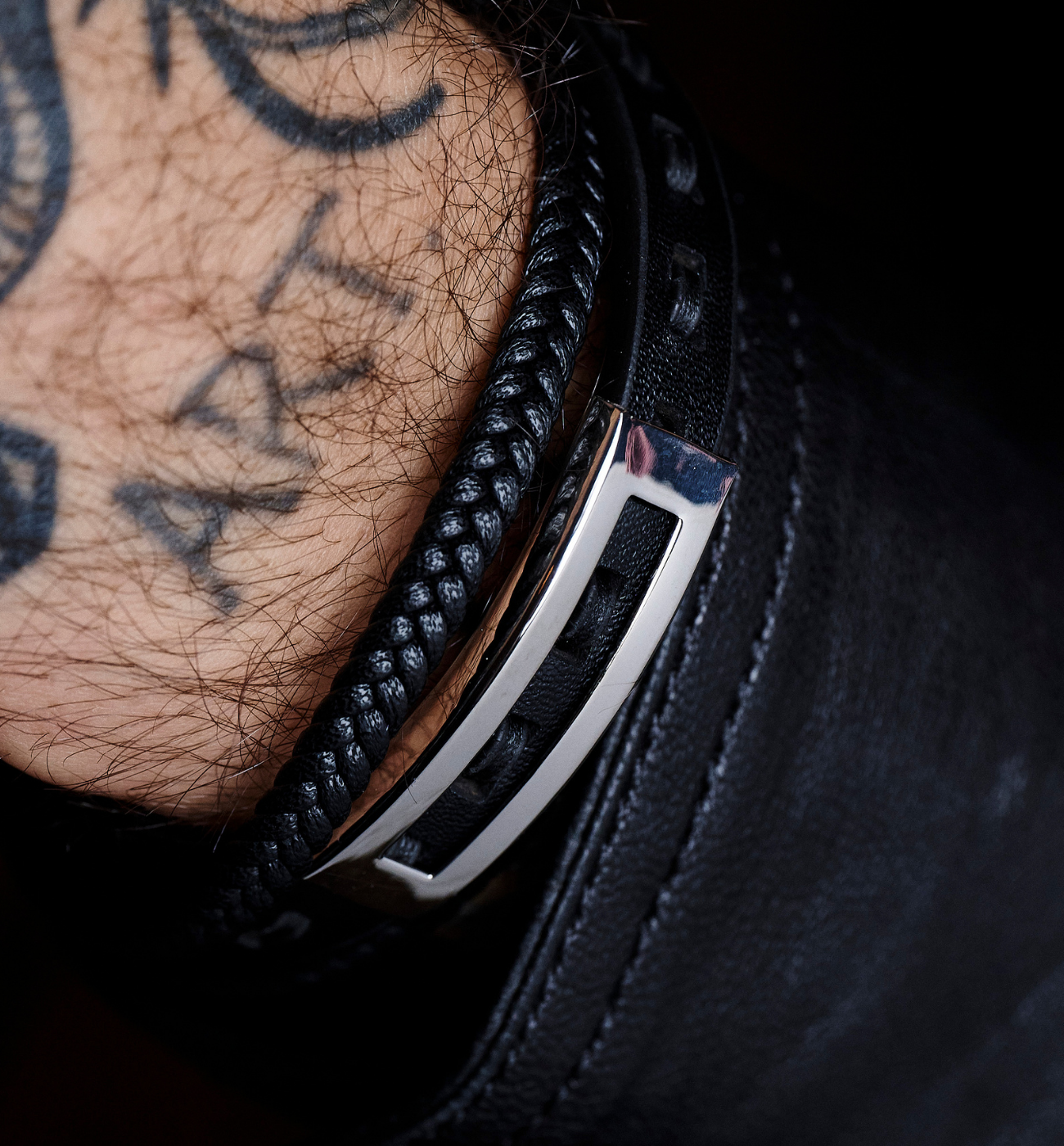 Bransoletka męska skórzana z blaszką 85 - By Dziubeka